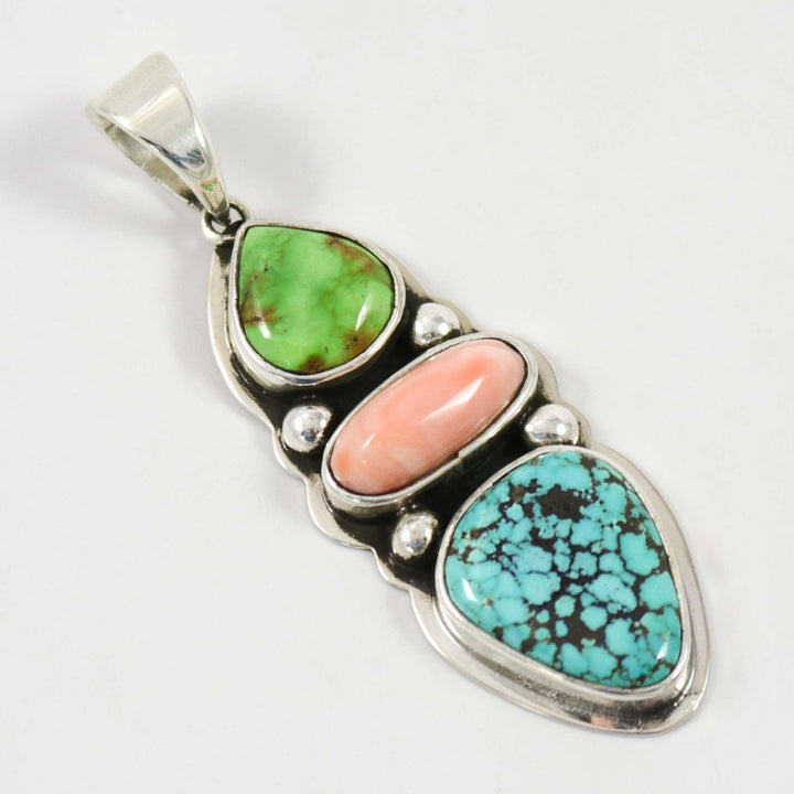 Turquoise and Coral Pendant by Noah Pfeffer - Garland's