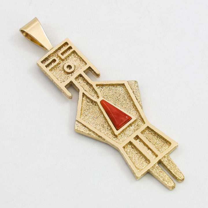 Gold and Coral Yei Pendant