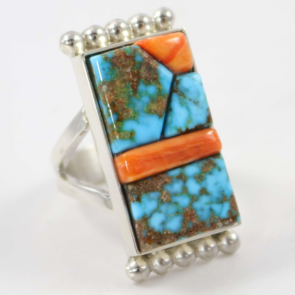 Turquoise and Spiny Oyster Ring by Bryon Yellowhorse - Garland's