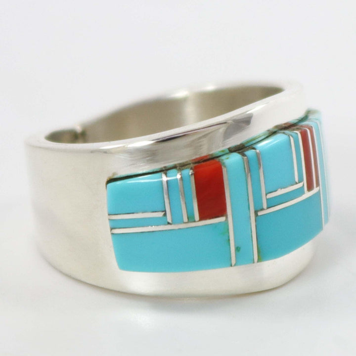 Turquoise and Coral Inlay Ring