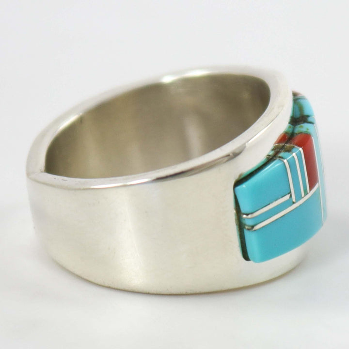 Turquoise and Coral Inlay Ring