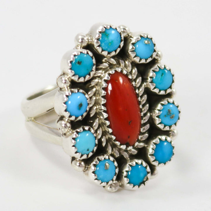 Turquoise and Coral Ring