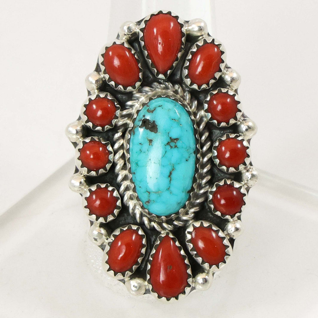Turquoise and Coral Ring