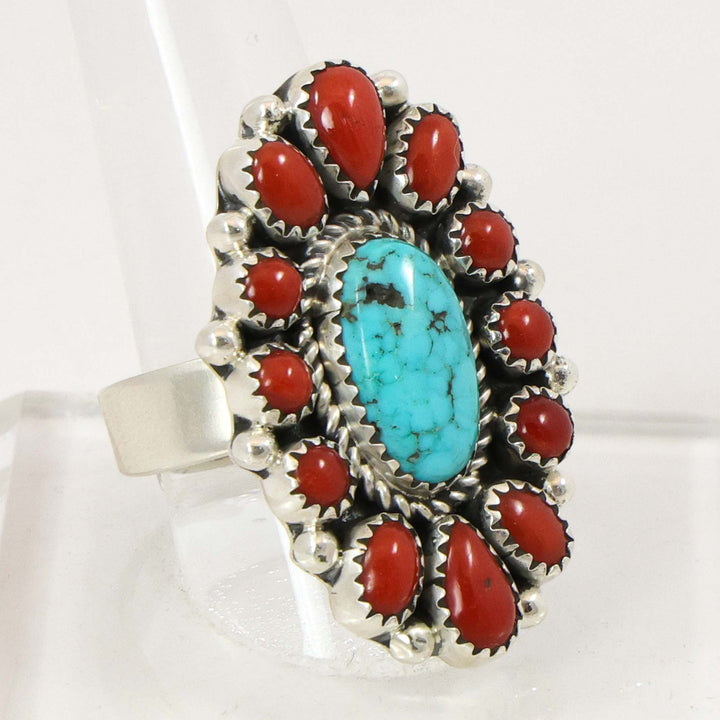 Turquoise and Coral Ring