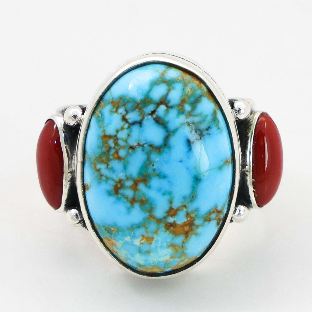 Turquoise and Coral Ring