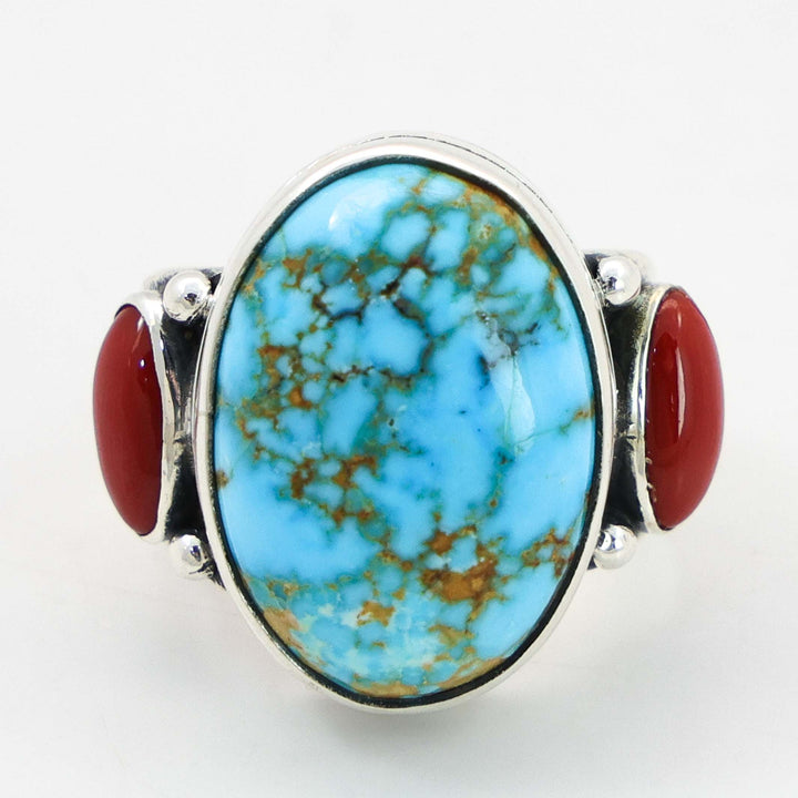Turquoise and Coral Ring