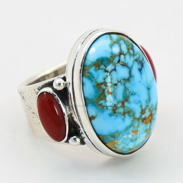 Turquoise and Coral Ring
