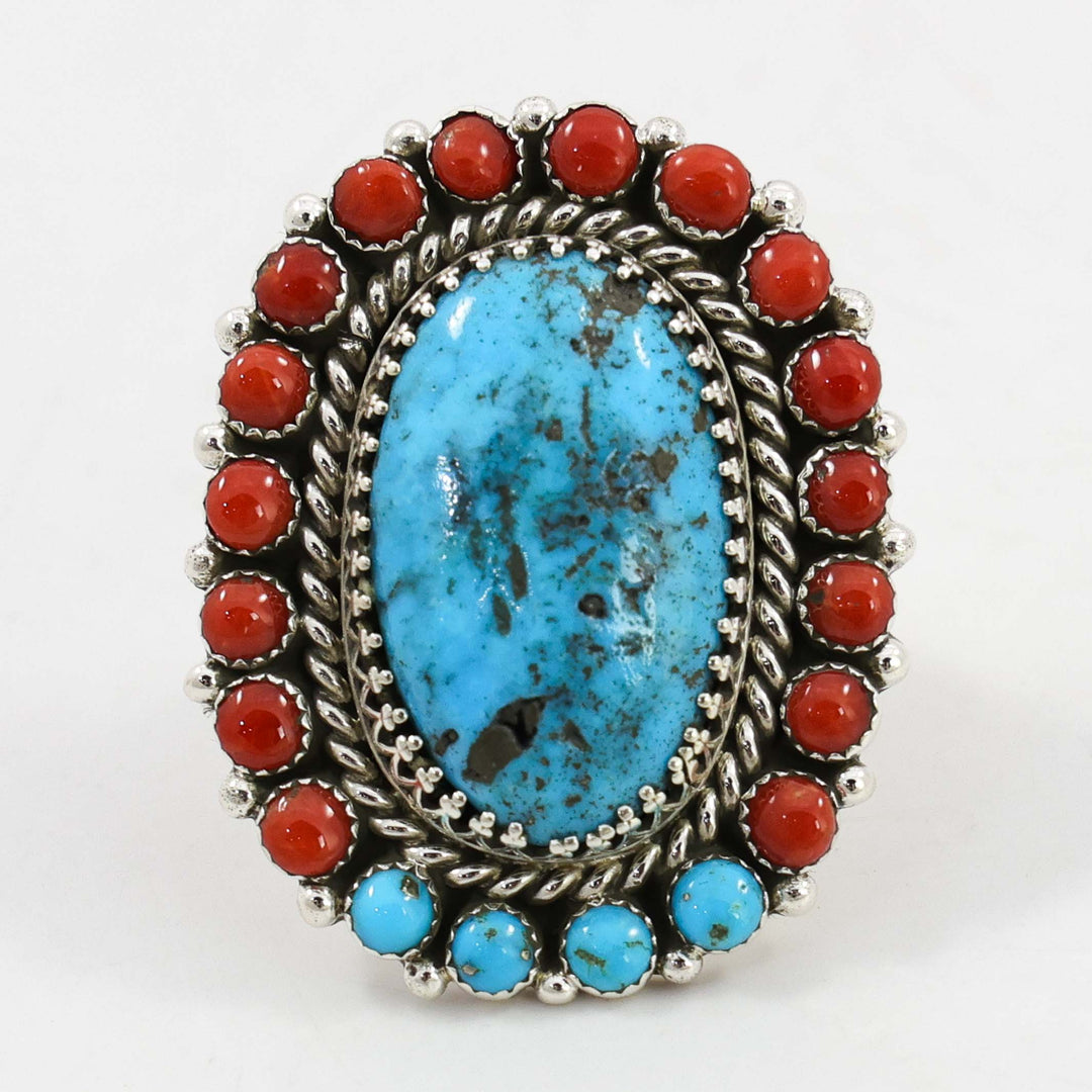 Turquoise and Coral Ring
