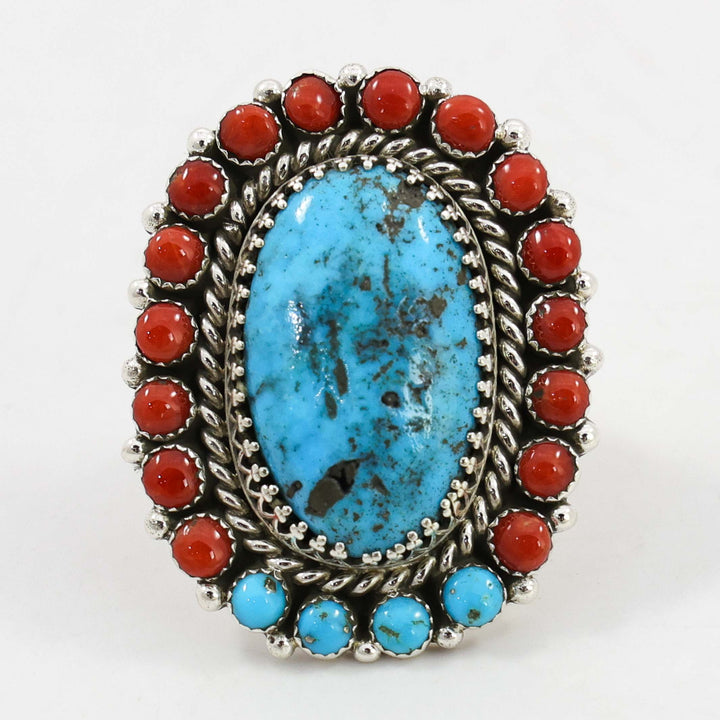 Turquoise and Coral Ring
