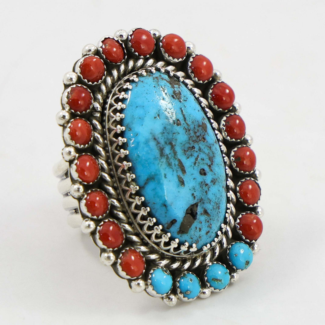Turquoise and Coral Ring