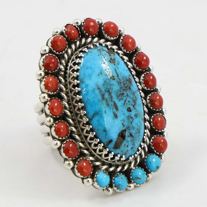 Turquoise and Coral Ring