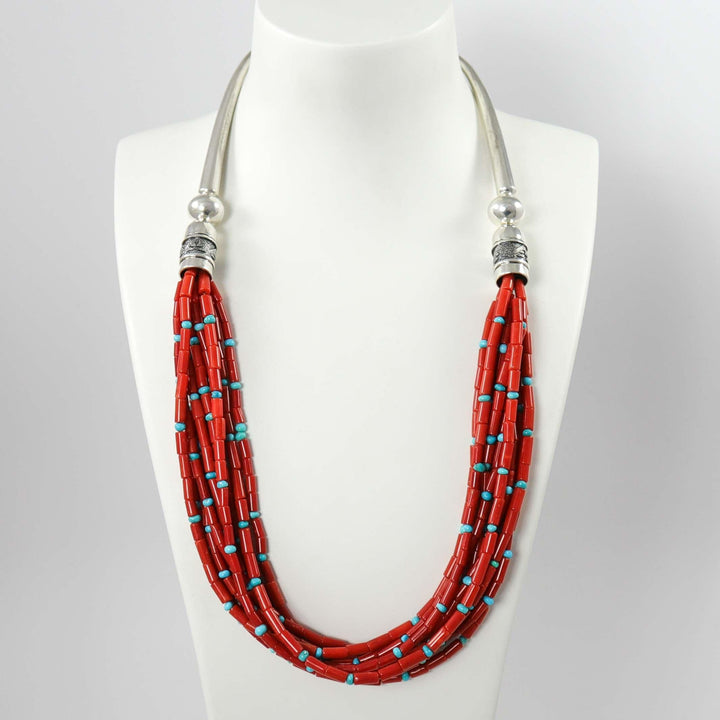 Coral and Turquoise Bead Necklace by Al Joe - Garland's
