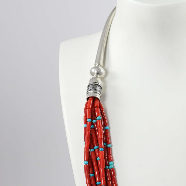 Coral and Turquoise Bead Necklace by Al Joe - Garland's