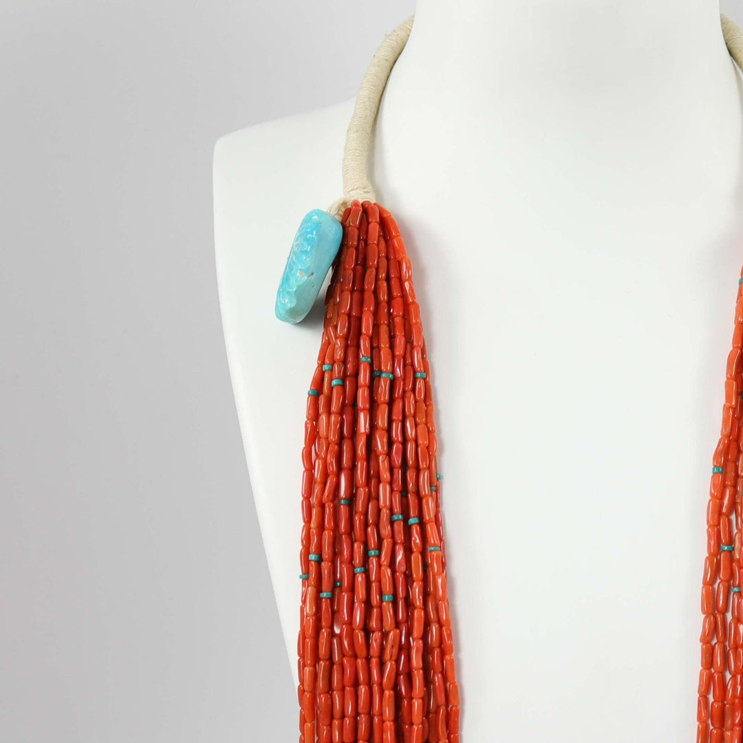 Coral and Turquoise Jacla Necklace by Olin Tsingine - Garland's