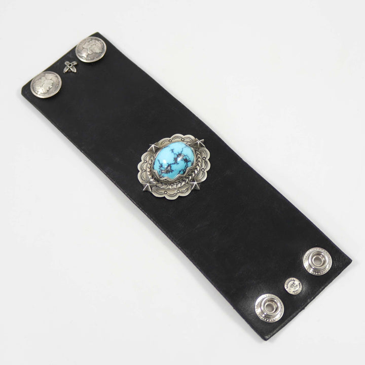 Hubei Turquoise Leather Cuff by Mona Van Riper - Garland's
