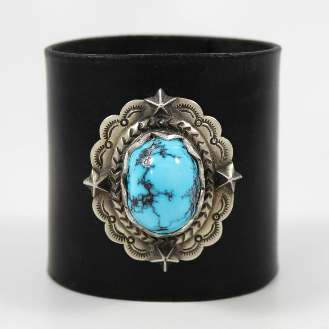 Hubei Turquoise Leather Cuff by Mona Van Riper - Garland's