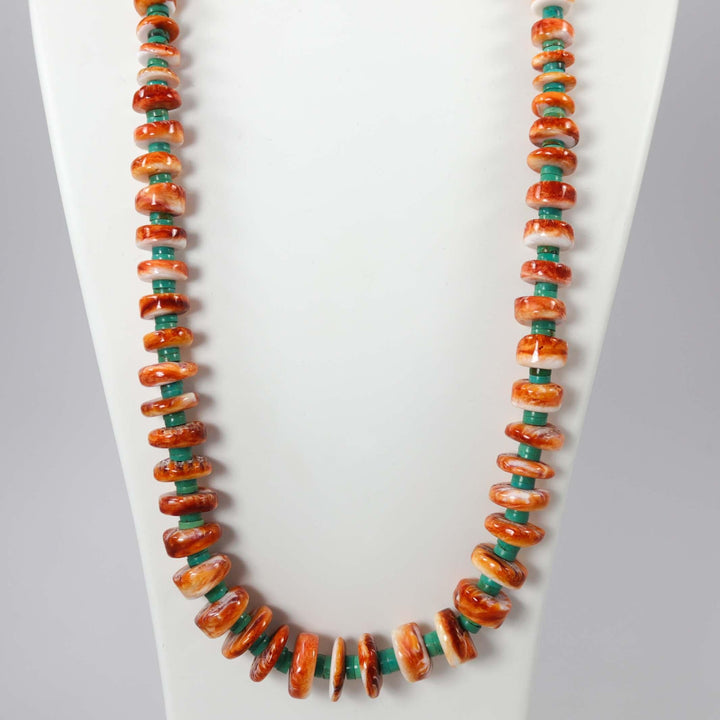 Spiny Oyster Shell and Turquoise Necklace by Raymond Tenorio - Garland's