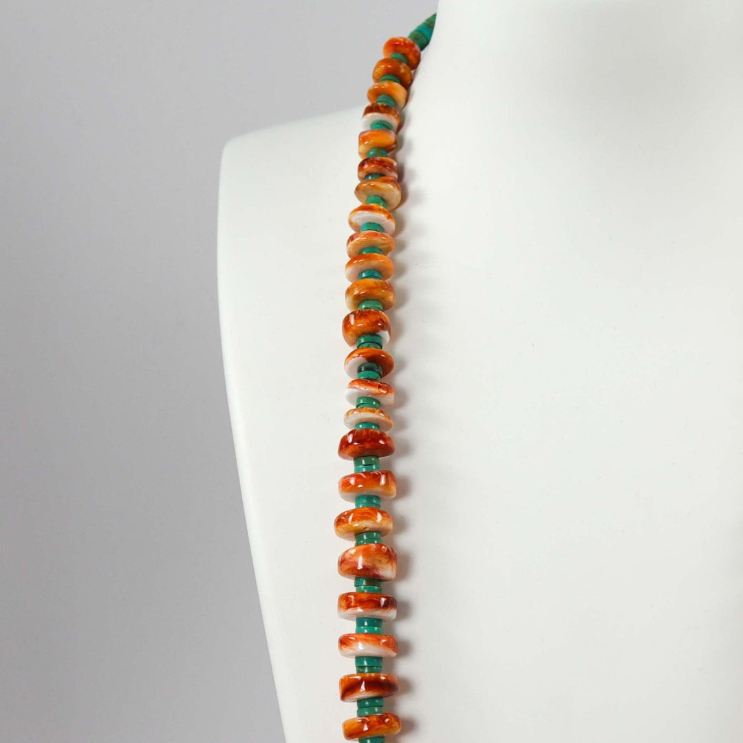 Spiny Oyster Shell and Turquoise Necklace by Raymond Tenorio - Garland's