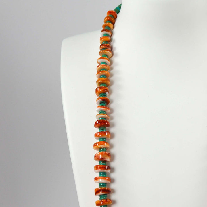 Spiny Oyster Shell and Turquoise Necklace by Raymond Tenorio - Garland's