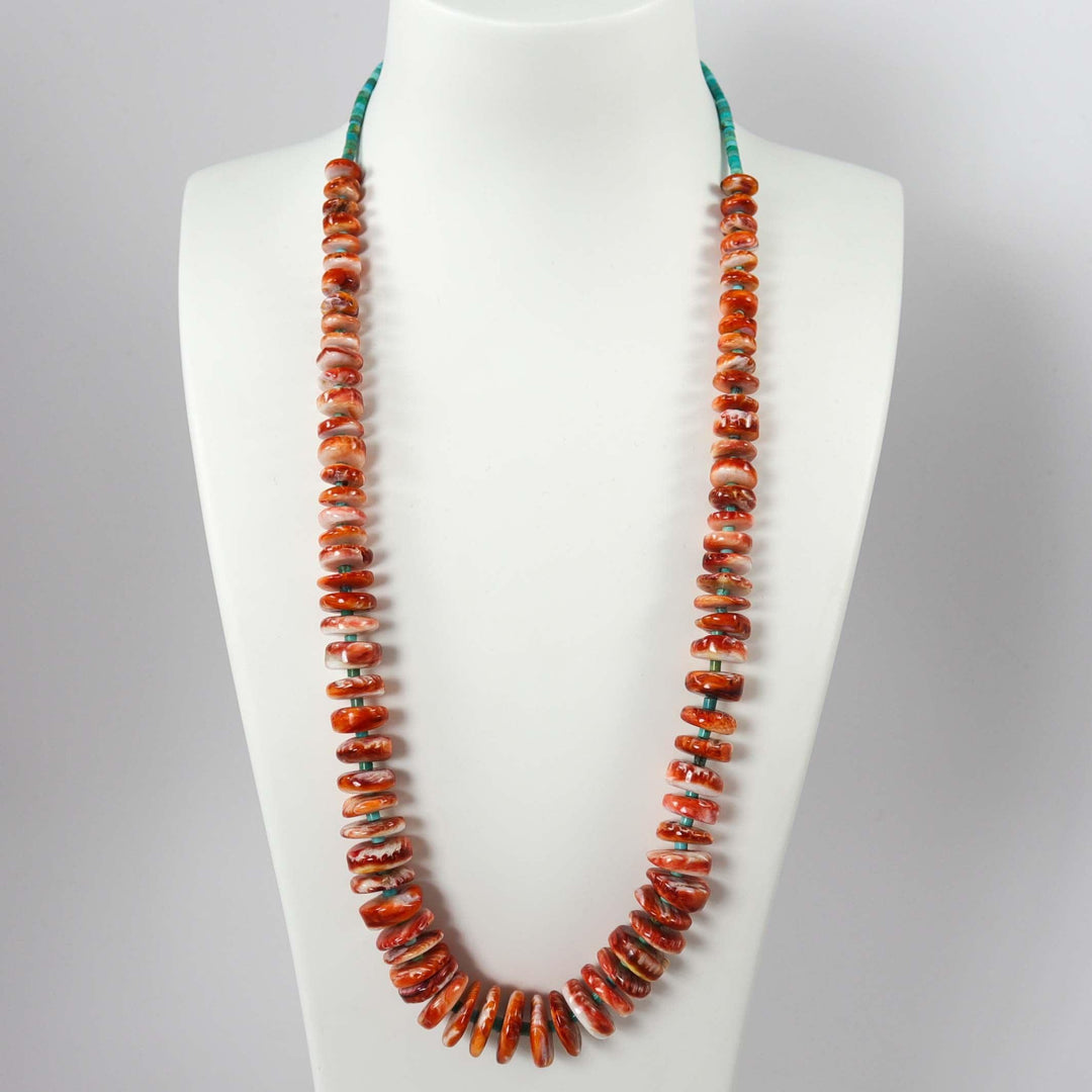 Spiny Oyster Shell and Turquoise Necklace by Raymond Tenorio - Garland's