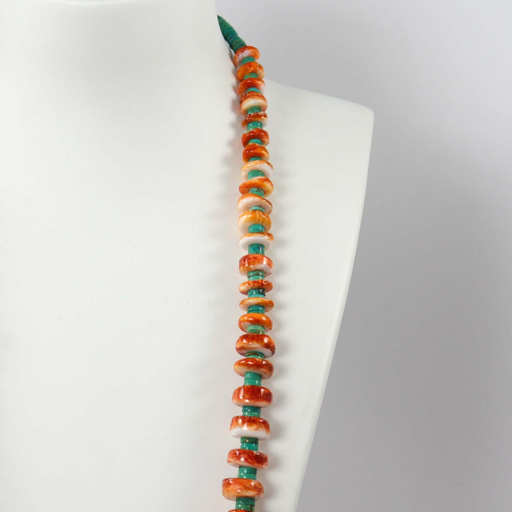 Spiny Oyster Shell and Turquoise Necklace by Raymond Tenorio - Garland's