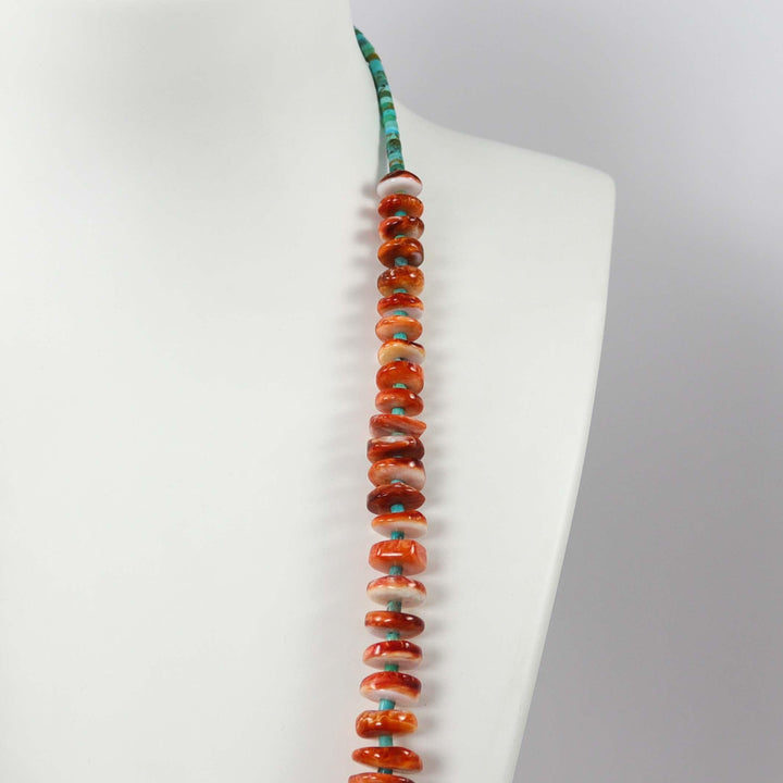 Spiny Oyster Shell and Turquoise Necklace by Raymond Tenorio - Garland's