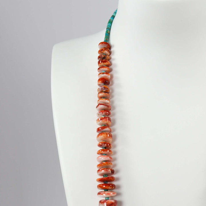 Spiny Oyster Shell and Turquoise Necklace by Raymond Tenorio - Garland's