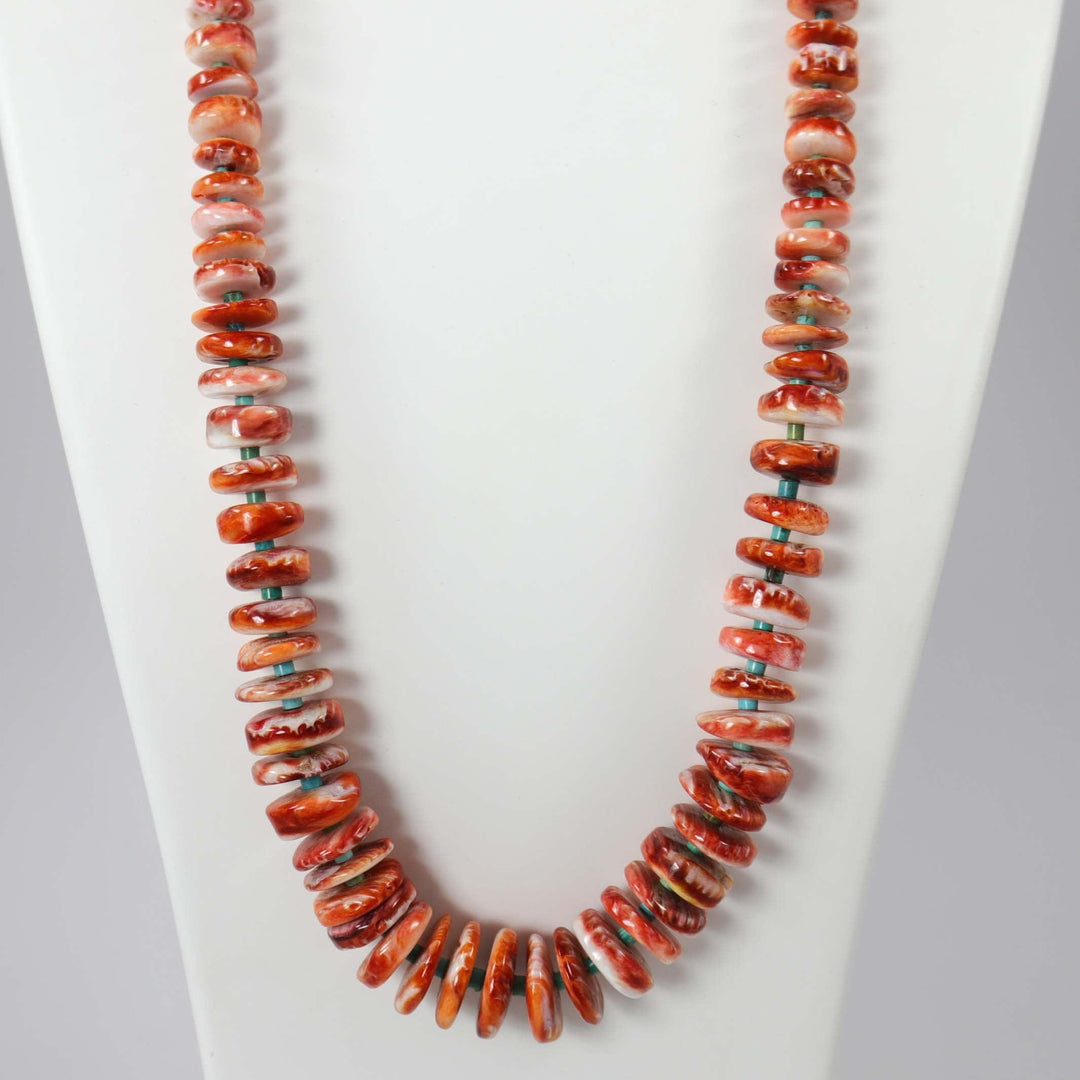 Spiny Oyster Shell and Turquoise Necklace by Raymond Tenorio - Garland's