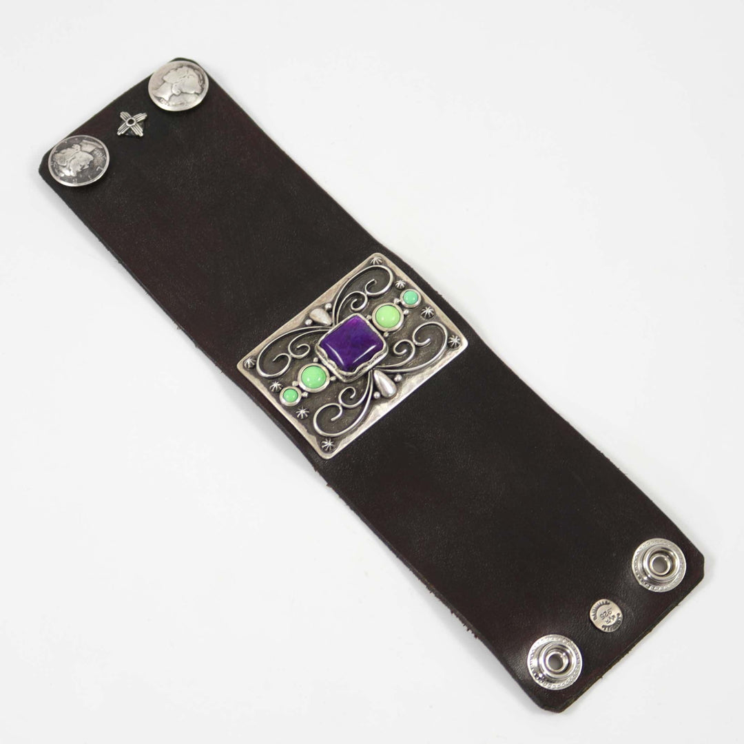 Sugilite and Turquoise Leather Cuff by Mona Van Riper - Garland's