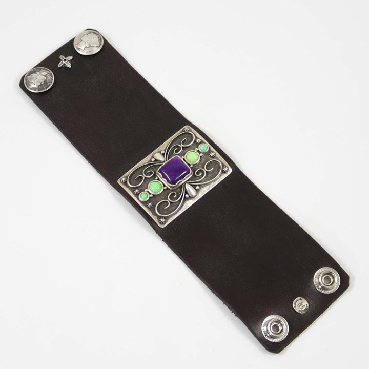 Sugilite and Turquoise Leather Cuff by Mona Van Riper - Garland's