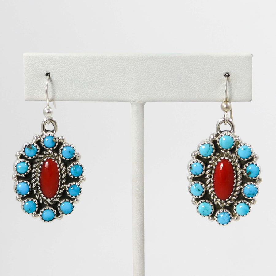 Turquoise and Coral Earrings by Ruth Yazzie - Garland's