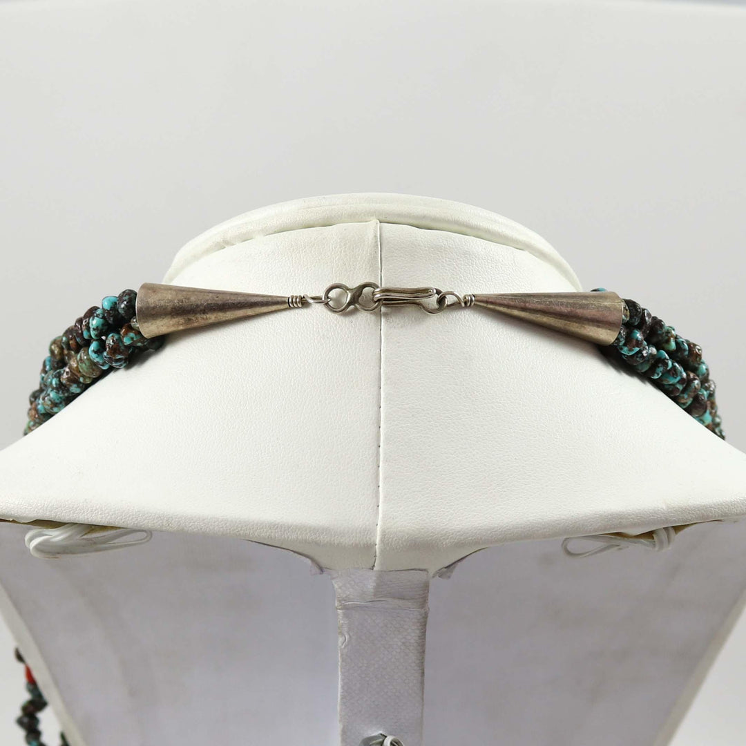 Turquoise and Coral Necklace by Joe and Mary Calabaza - Garland's