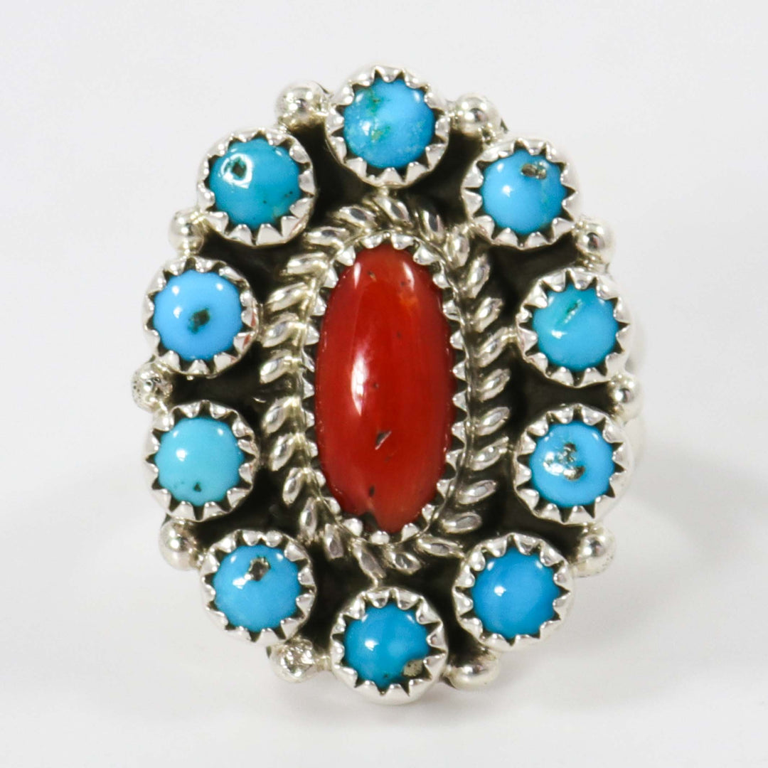 Turquoise and Coral Ring by Ruth Yazzie - Garland's