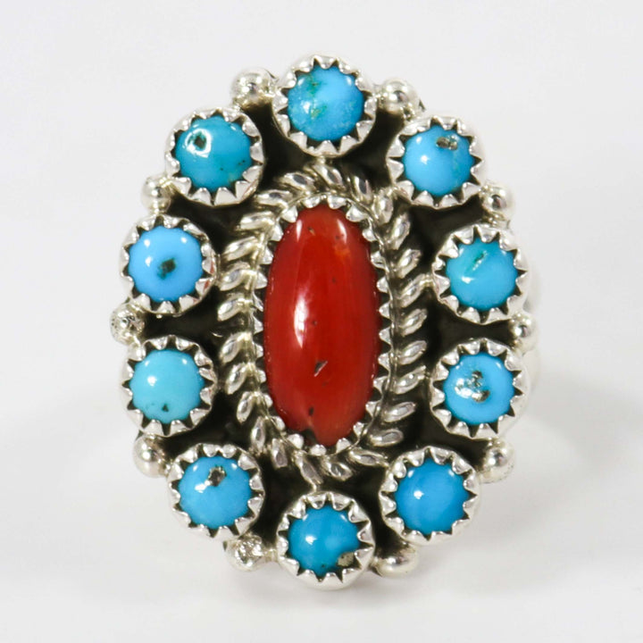 Turquoise and Coral Ring by Ruth Yazzie - Garland's