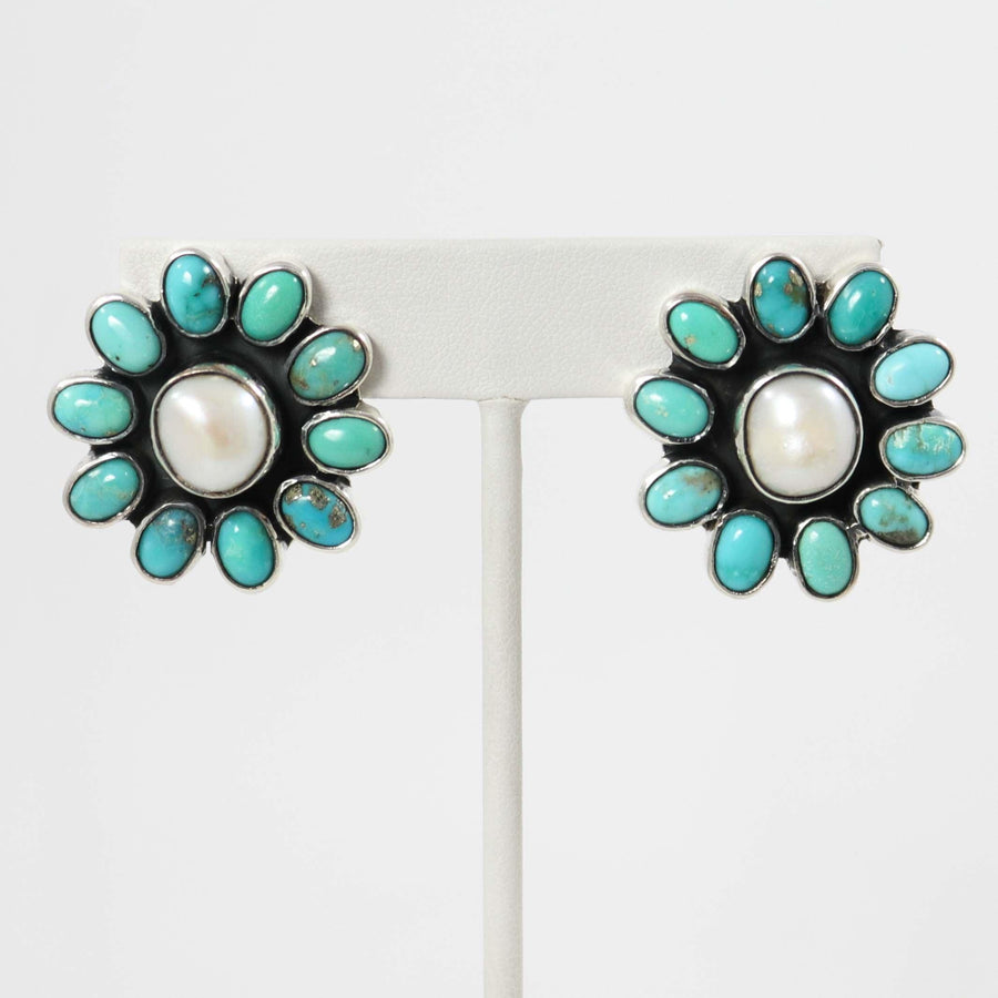 Turquoise and Mother of Pearl Earrings by Federico - Garland's