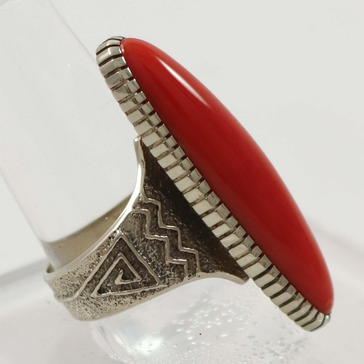White Gold and Coral Ring by Ric Charlie - Garland's