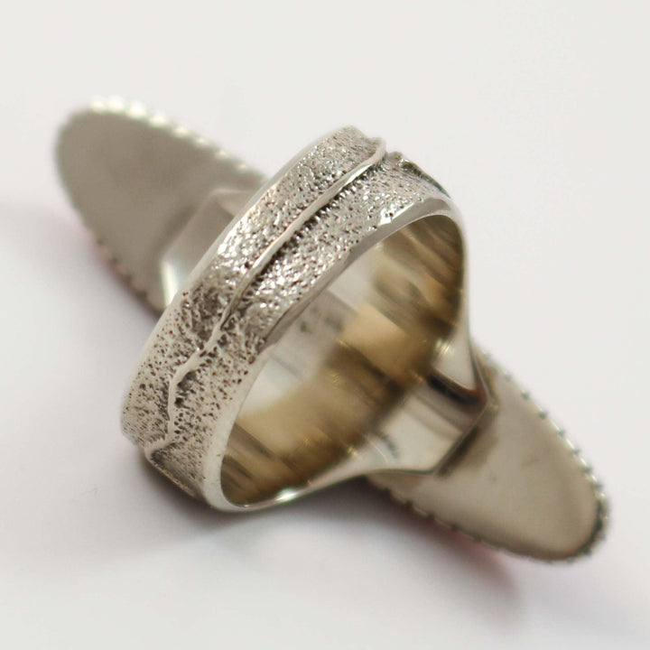 White Gold and Coral Ring by Ric Charlie - Garland's