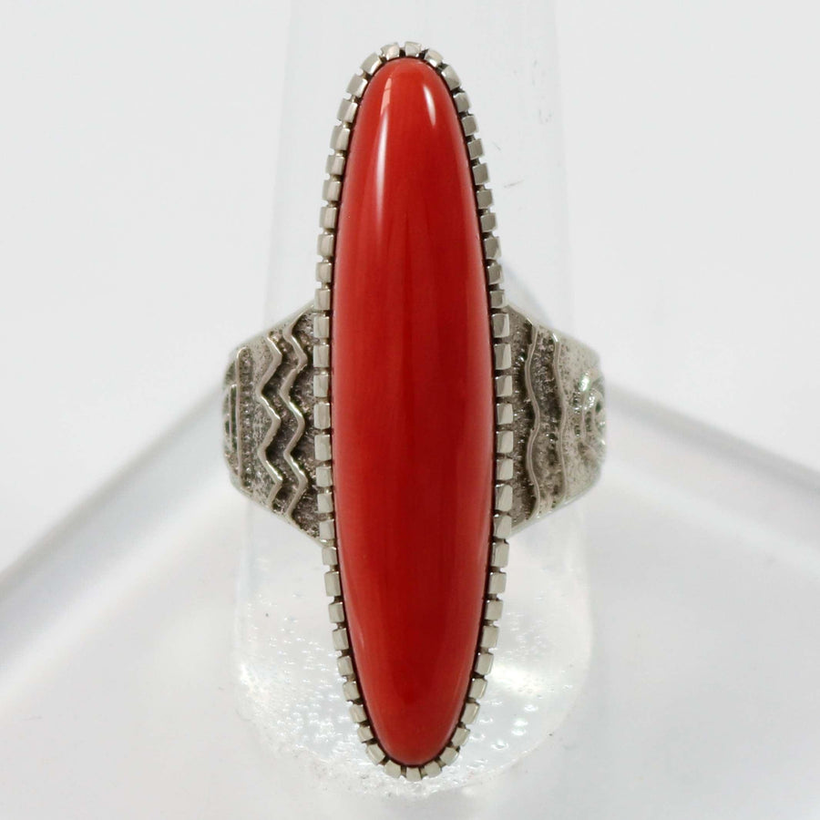 White Gold and Coral Ring by Ric Charlie - Garland's