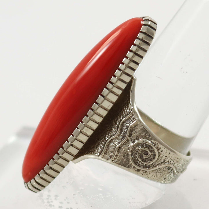 White Gold and Coral Ring by Ric Charlie - Garland's
