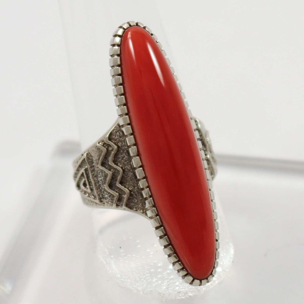 White Gold and Coral Ring by Ric Charlie - Garland's