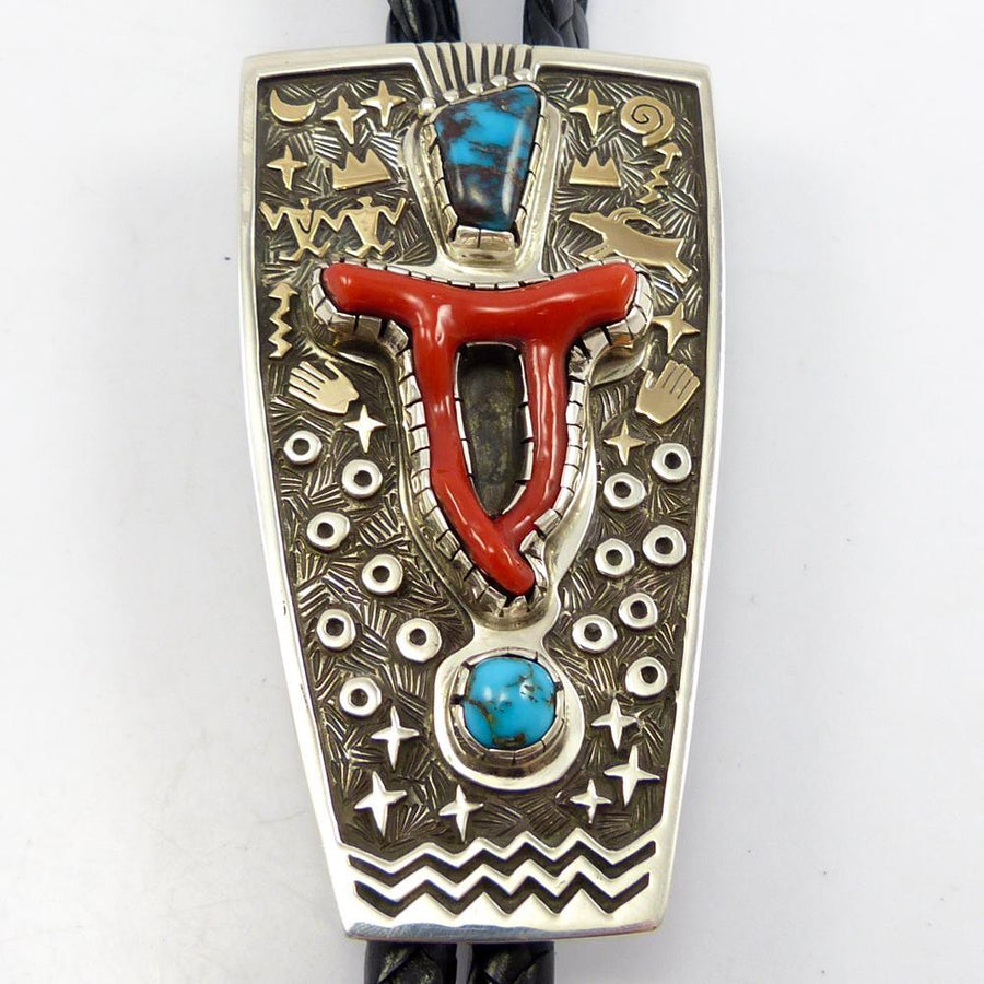 Bisbee Turquoise and Coral Bola Tie by Arland Ben - Garland's