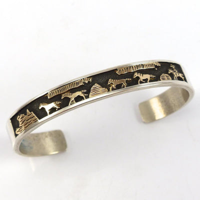 Gold on Silver Storyteller Cuff by Hubert Yowytewa - Garland's