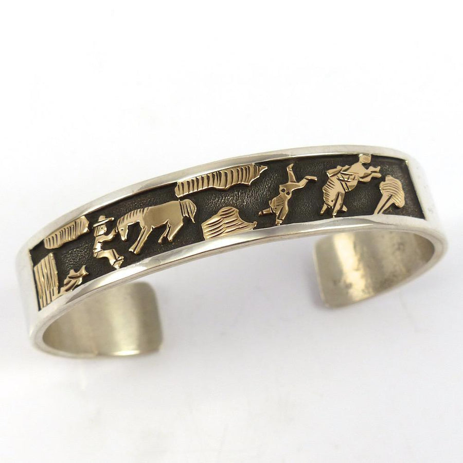 Gold on Silver Storyteller Cuff by Hubert Yowytewa - Garland's