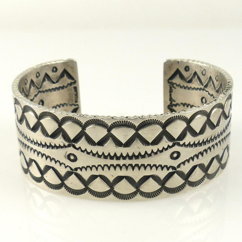 Double-Sided Stamped Silver Cuff by Stewart Yellowhorse - Garland&