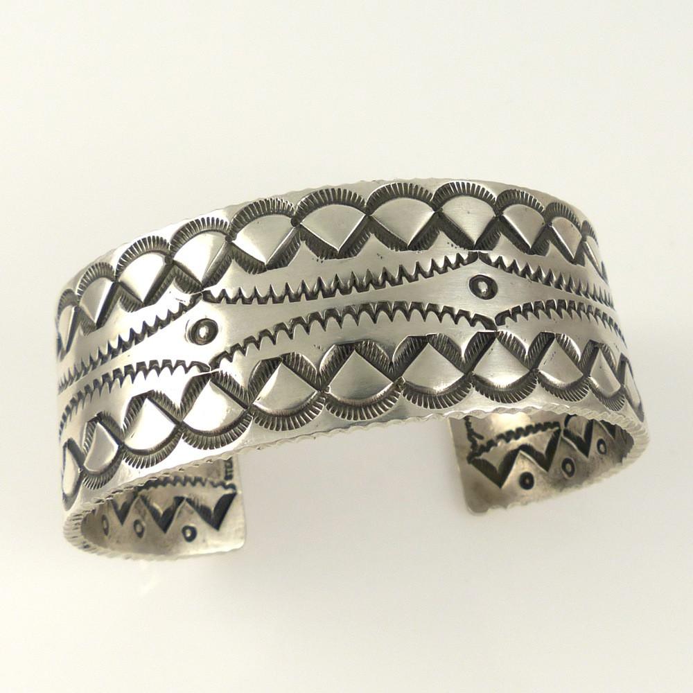 Double-Sided Stamped Silver Cuff by Stewart Yellowhorse - Garland's