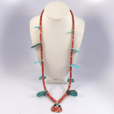 Turquoise and Spiny Oyster Necklace by Mary Calabaza - Garland's