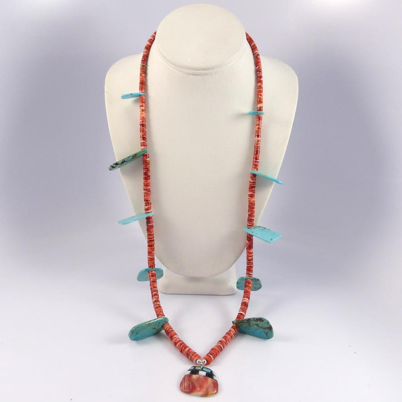 Turquoise and Spiny Oyster Necklace by Mary Calabaza - Garland&