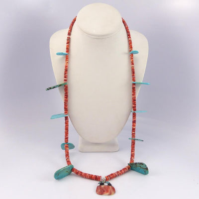Turquoise and Spiny Oyster Necklace by Mary Calabaza - Garland's
