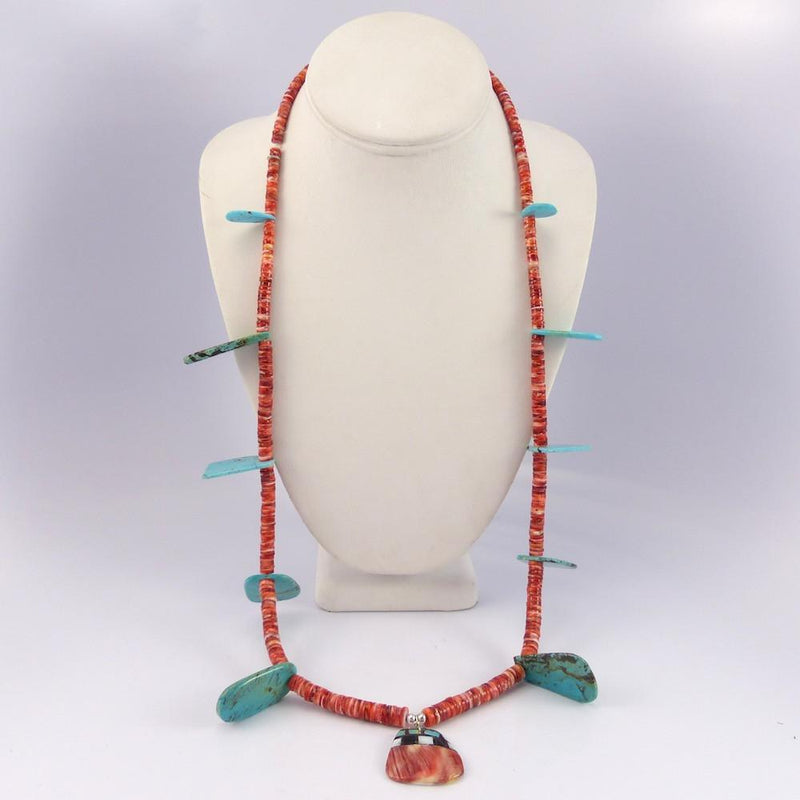 Turquoise and Spiny Oyster Necklace by Mary Calabaza - Garland&