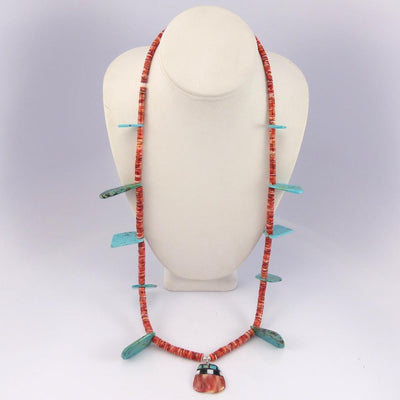 Turquoise and Spiny Oyster Necklace by Mary Calabaza - Garland's